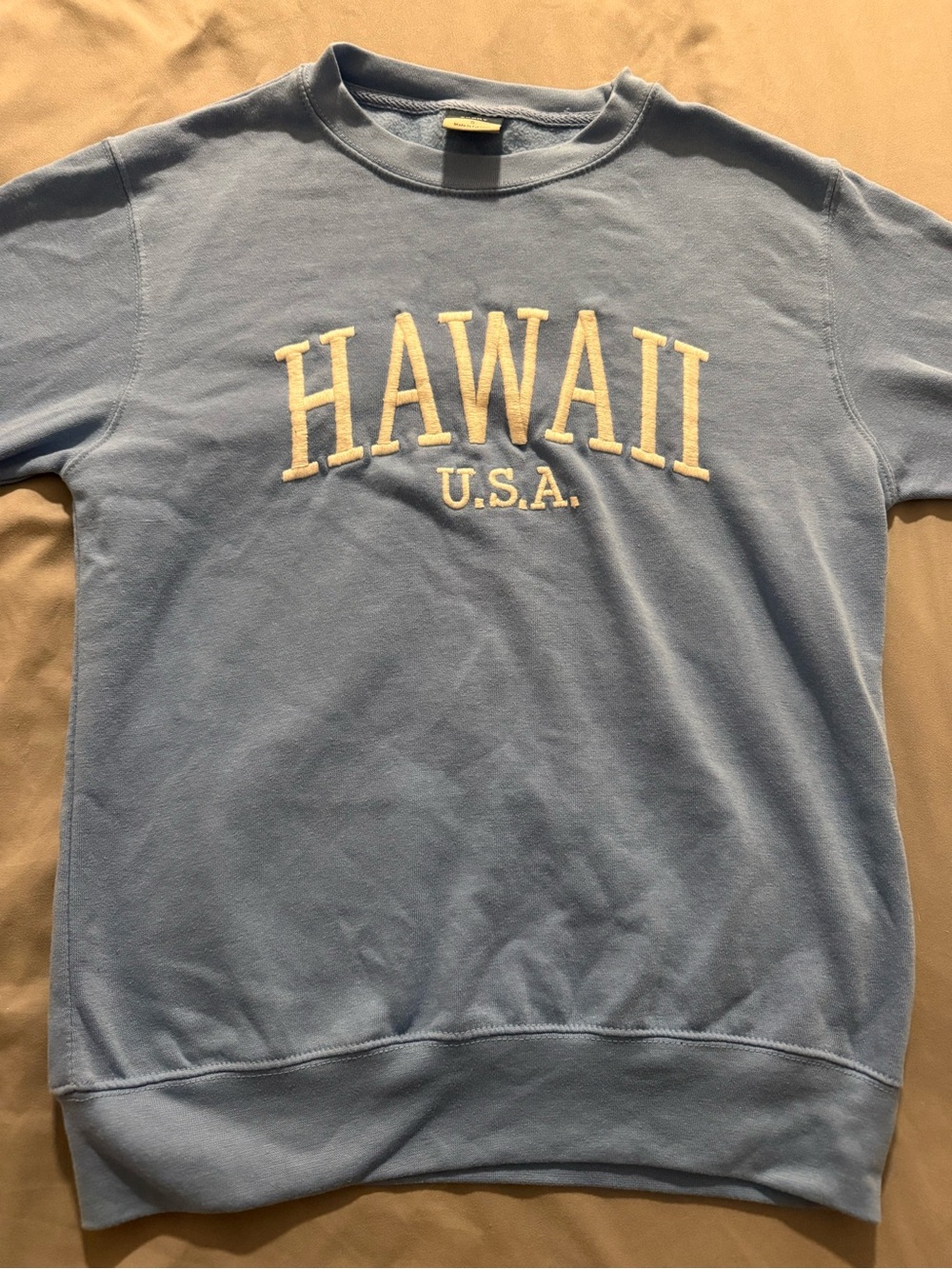 MV Sport Powder Blue Crewneck Sweatshirt with Cream HAWAII Applique